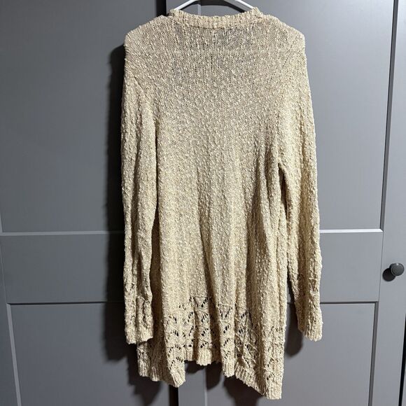Coldwater Creek Pointelle Intrigue Popcorn Crochet Knit Open Front Cardigan Med - Picture 4 of 7